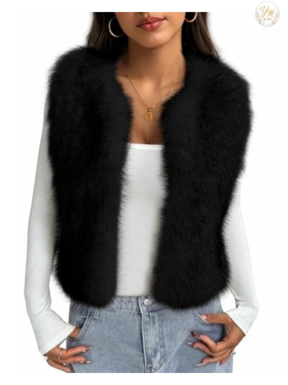 Faux Fur Vest Women Sleeveless Cropped Winter Outerwear